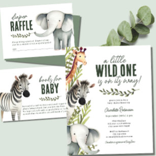 Wild One Safari Animals Books for Baby Shower Enclosure Card