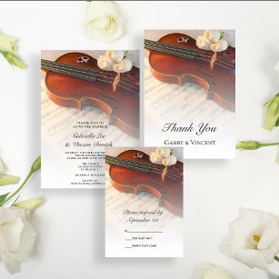 Classical Violin and White Roses Wedding Invitation