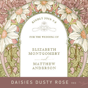 Dusty Pink Marguerite Daisy Wedding Art Nouveau In Invitation