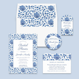 Blue & White Floral Bridal Shower Thank You Favour Classic Round Sticker