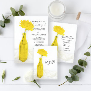 Yellow Flower in Vase Wedding Invitation