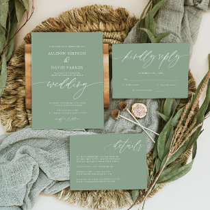 Minimalist Sage Green Wedding Invitations