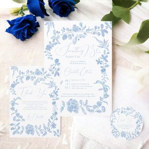 Something blue french vintage floral bridal shower thank you card