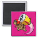Daredevil Flying Tortoise with a Jet Pack Cartoon Square Magnet