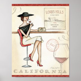 Fashionable Woman Drinking Wine Poster