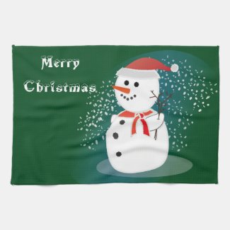 kitchen towel Merry Christmas rustic cute snowman