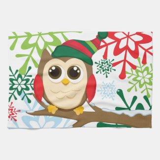 Christmas owl hand towels