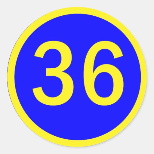 number 36 in a circle round sticker