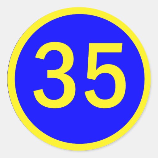 number 35 in a circle round sticker