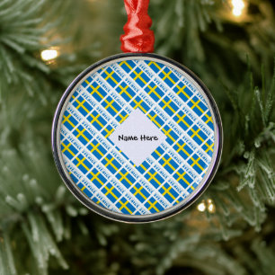 Sverige Svenska Flagge Tiled Black Personalisation Metal Tree Decoration