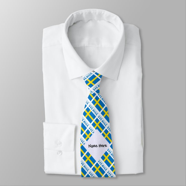 Sverige Svenska Flagge Tiled Black Personalisation Tie (Tied)