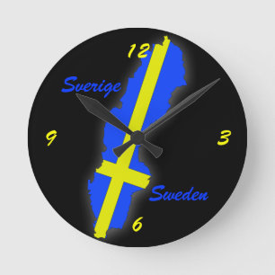 Sverige = Sweden Map Round Clock