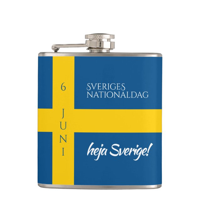 Sveriges Nationaldag Swedish National Day Flag Hip Flask (Front)