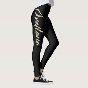 Svetlana white gold handwriting trousers leggings