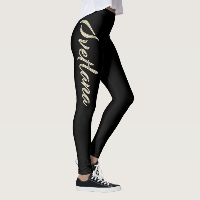 Svetlana white gold handwriting trousers leggings (Right)