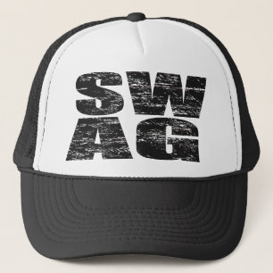SWAG Distressed Mesh Snapback Trucker Hat (black)