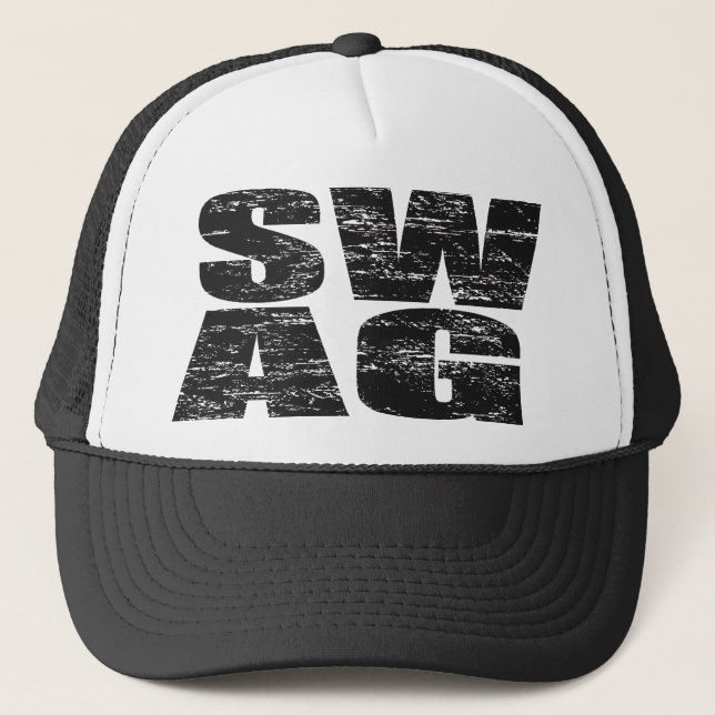 SWAG Distressed Mesh Snapback Trucker Hat (black) (Front)