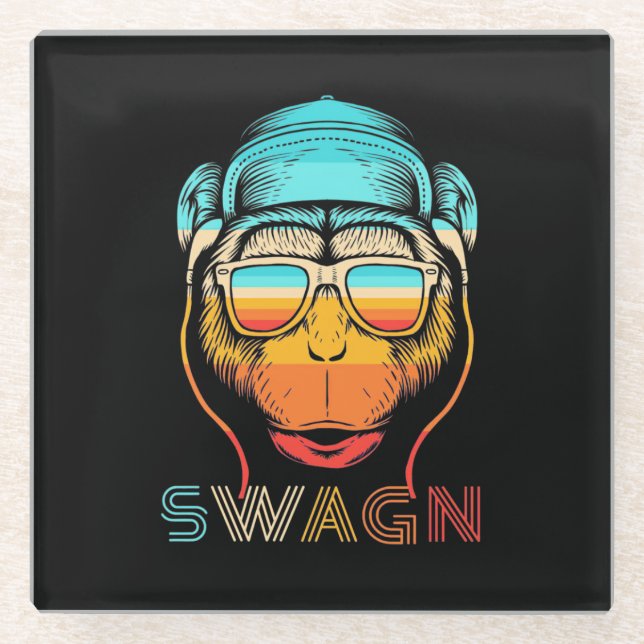 Swagn Retro Monkey Glass Coaster (Front)