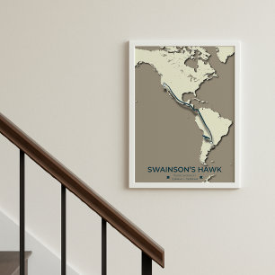 Swainson’s Hawk Migration Map – Minimalist Vintage Poster