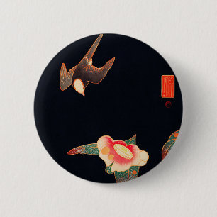 Swallow and Camellia (1900) by Ito Jakuchu 6 Cm Round Badge