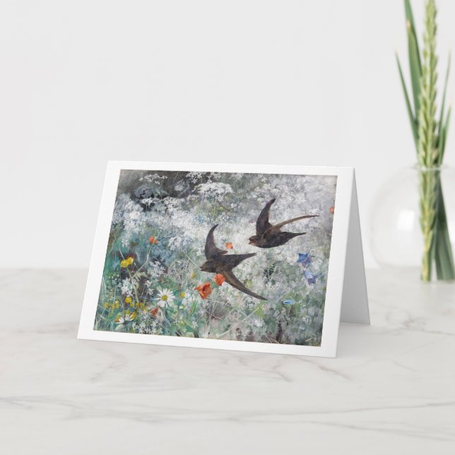 Swallow and Flower Field, Bruno Liljefors Card (Front)
