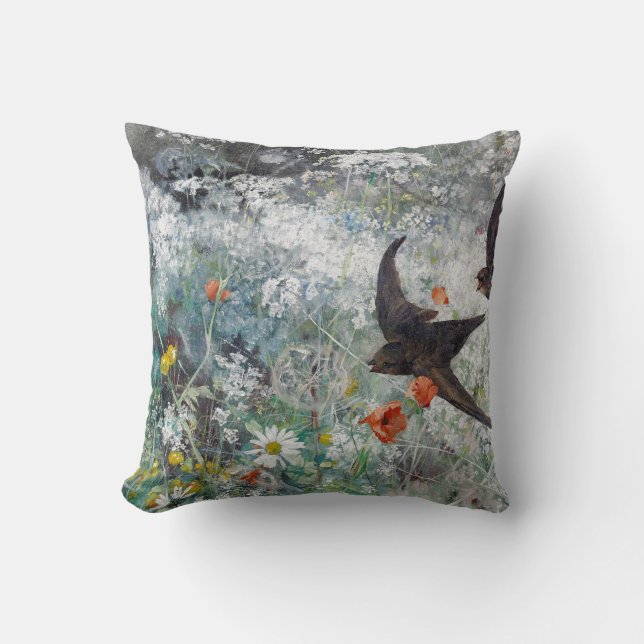 Swallow and Flower Field, Bruno Liljefors Cushion (Front)