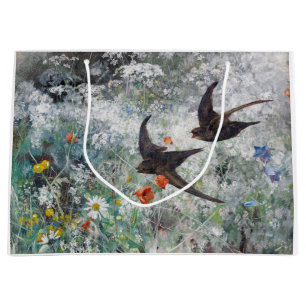 Swallow and Flower Field, Bruno Liljefors Large Gift Bag
