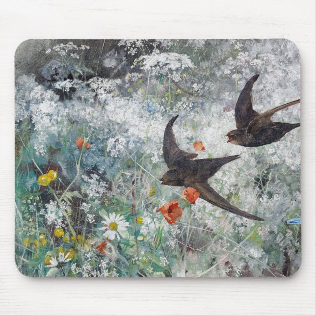 Swallow and Flower Field, Bruno Liljefors Mouse Mat (Front)