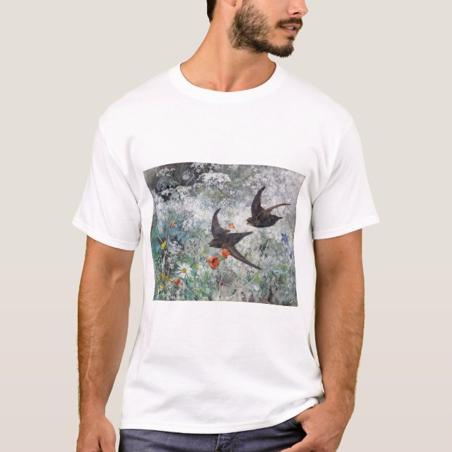 Swallow and Flower Field, Bruno Liljefors T-Shirt (Front)