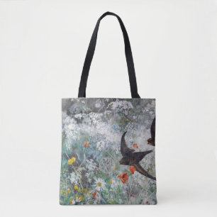 Swallow and Flower Field, Bruno Liljefors Tote Bag