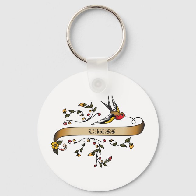 Swallow and Scroll with Chess Key Ring (Front)