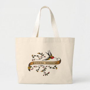 Swallow and Scroll with Dental Hygiene Large Tote Bag