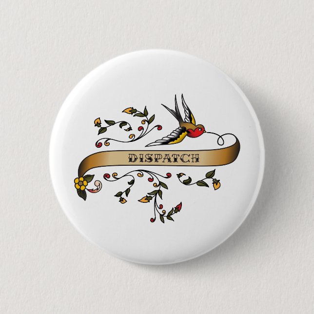 Swallow and Scroll with Dispatch 6 Cm Round Badge (Front)