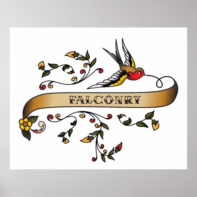 Swallow and Scroll with Falconry Poster (Front)