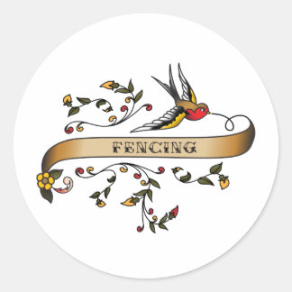 Swallow and Scroll with Fencing Classic Round Sticker