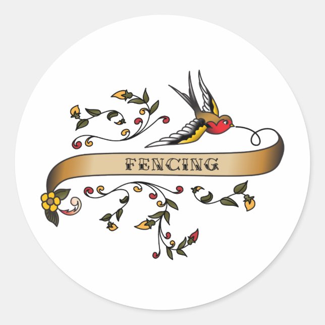Swallow and Scroll with Fencing Classic Round Sticker (Front)