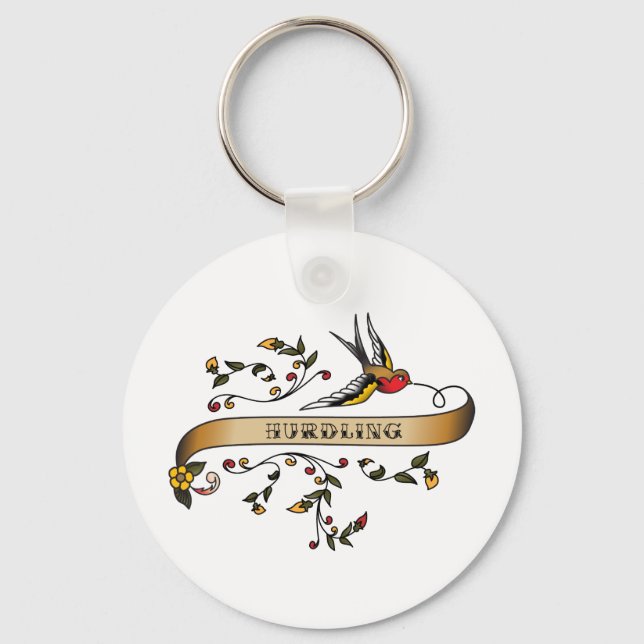 Swallow and Scroll with Hurdling Key Ring (Front)