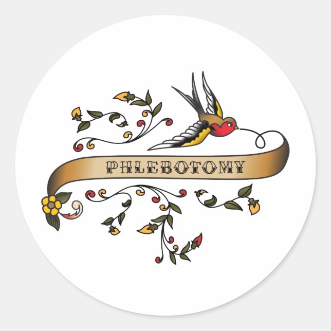 Swallow and Scroll with Phlebotomy Classic Round Sticker (Front)
