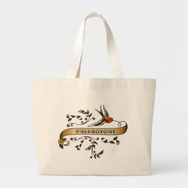 Swallow and Scroll with Phlebotomy Large Tote Bag (Front)
