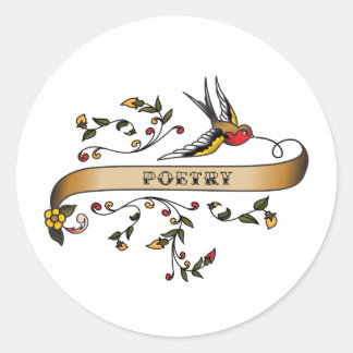 Swallow and Scroll with Poetry Classic Round Sticker