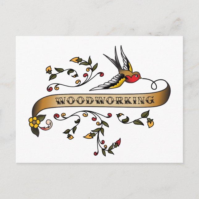 Swallow and Scroll with Woodworking Postcard (Front)
