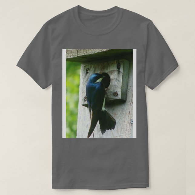 Swallow Bird Checking Out a Birdhouse T-Shirt (Design Front)