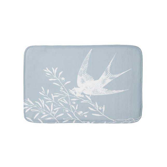 Swallow Bird Flying over Olive Branches Bath Mat (Front)