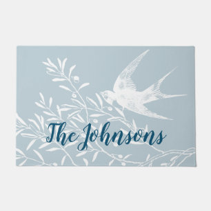 Swallow Bird Flying over Olive Branches Doormat