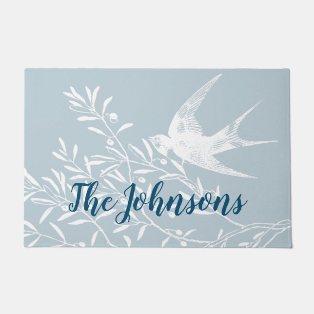 Swallow Bird Flying over Olive Branches Doormat (Front)