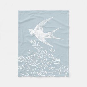 Swallow Bird Flying over Olive Branches Fleece Blanket