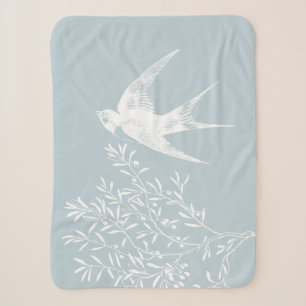 Swallow Bird Flying over Olive Branches Sherpa Blanket