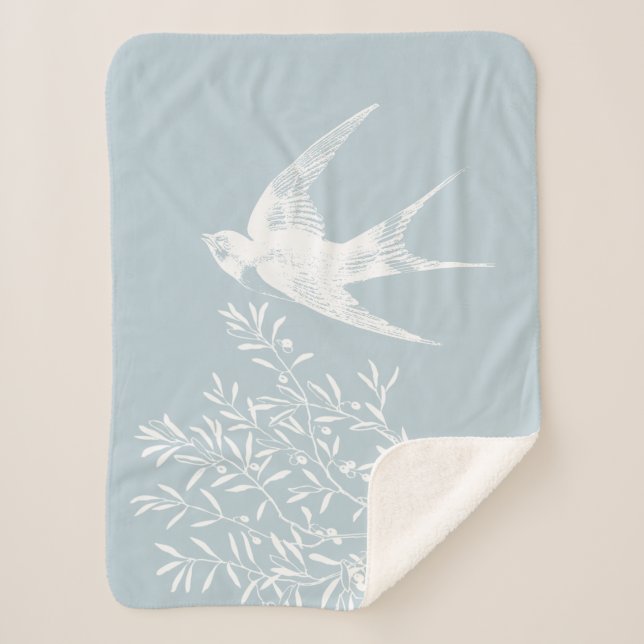 Swallow Bird Flying over Olive Branches Sherpa Blanket (Front)
