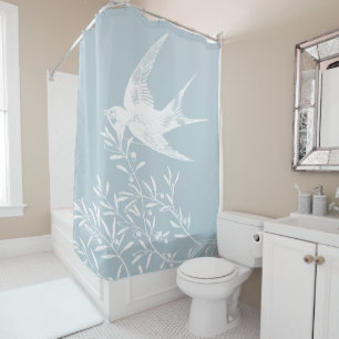 Swallow Bird Flying over Olive Branches Shower Curtain