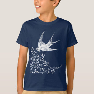 Swallow Bird Flying over Olive Branches T-Shirt
